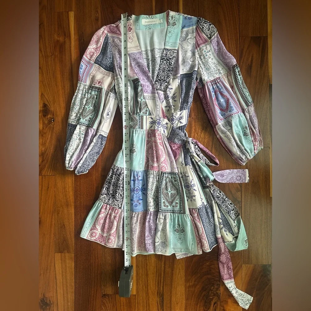Zimmermann Wrap Mini Dress in Multi Zodiac Cards Print; Size 0 - Picture 15 of 16